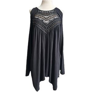 Venus Cold Shoulder Beaded Lace Top Sz L Whimsigoth Boho Handkerchief Hem